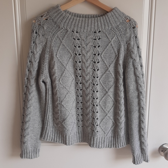 J. Crew Sweaters - J Crew Gray Cable Knit Mockneck Sweater Size Small